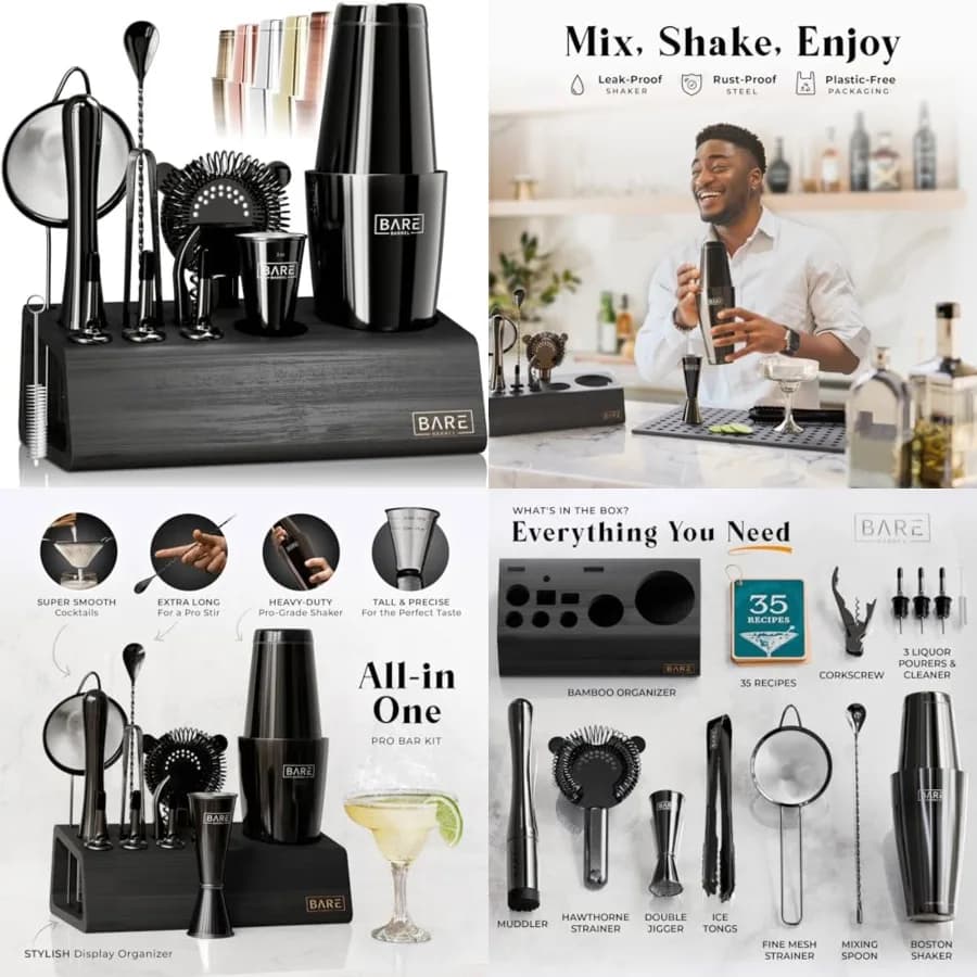 Mixology Bartender Kit Bar Set 14-Piece Cocktail Shaker Set Martini Barware Mixing Tools for Home Bartending Incl. 35 Recipe Ca