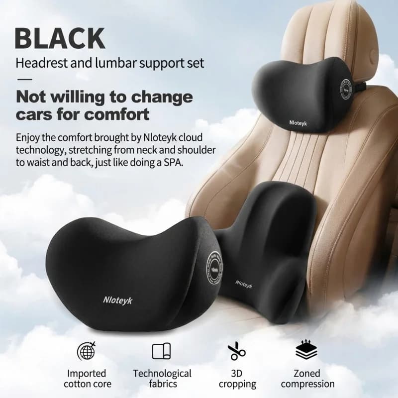 Cuscino universale in memory foam per auto, supporto lombare, cuscino per la schiena, accessori per sedili auto, nero, 2 pezzi