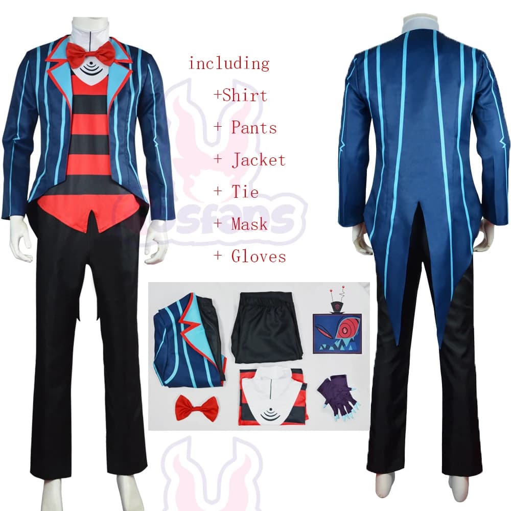 Costume da Demone Spaventoso Yiyi Mr. Anime Hazbin, Set Uniforme Vox per Cosplay, Travestimento per Adulti, Abito Rosso per Giochi di Ruolo