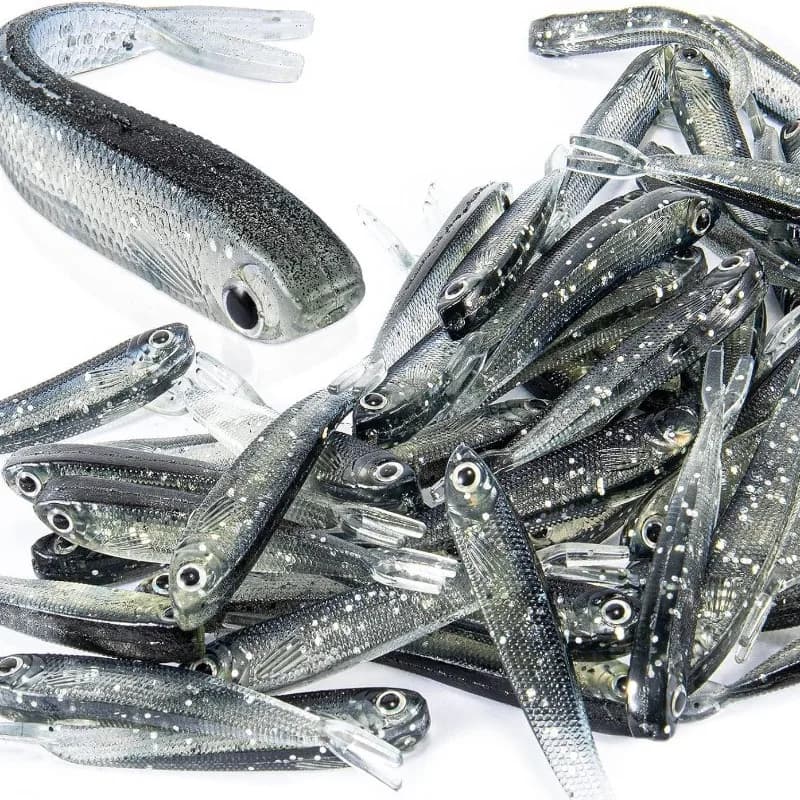10/20/30Pcs Split Tail Minnow Soft Lure Silver Flash Soft Swimbait 3D Eye Plastic Bait Freshwater Saltwater Scented Minnow