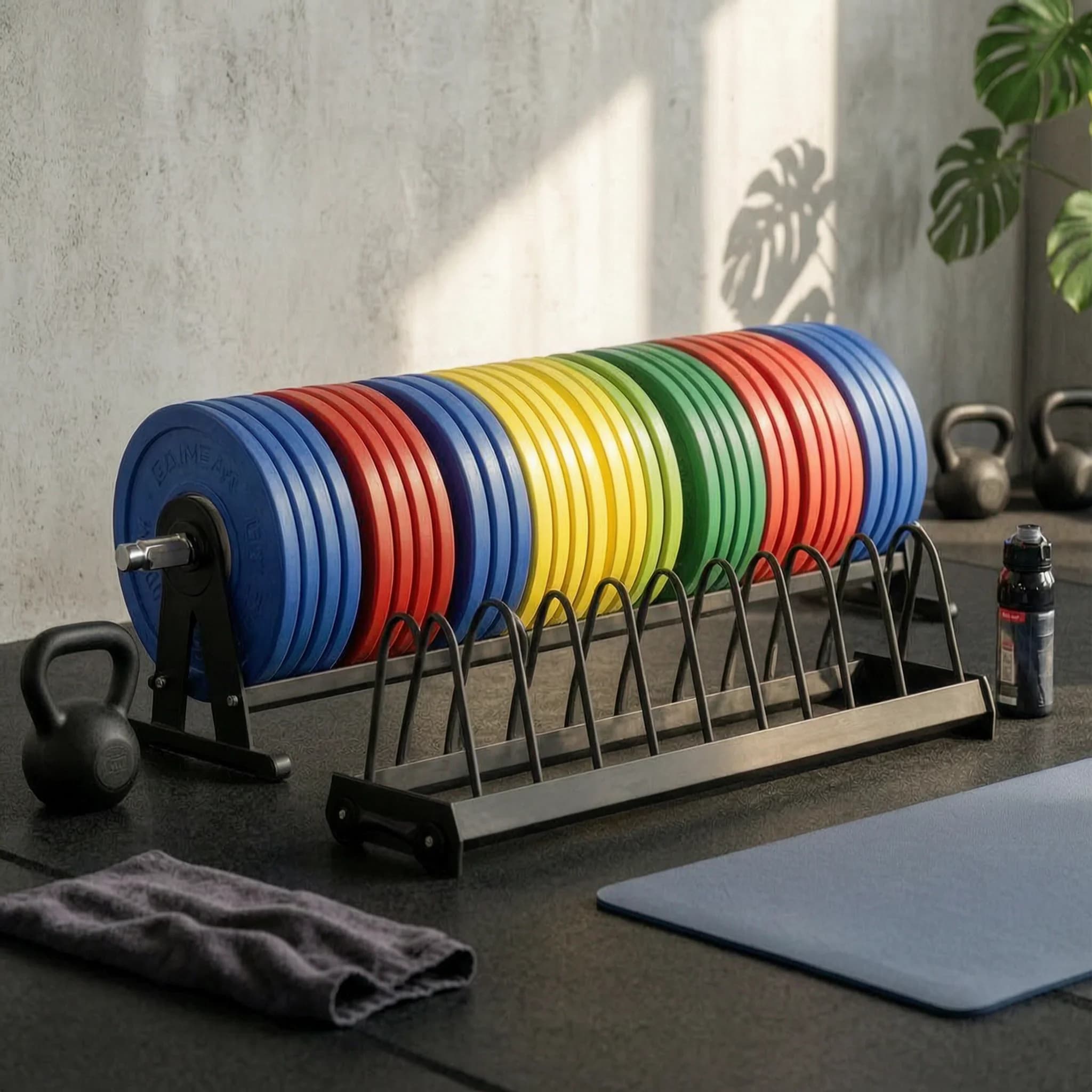 Weight Plate Storage Rack with Wheels Portable Weight Plate Rack Space-Saving Slim for Gym Owners, Fitness Center