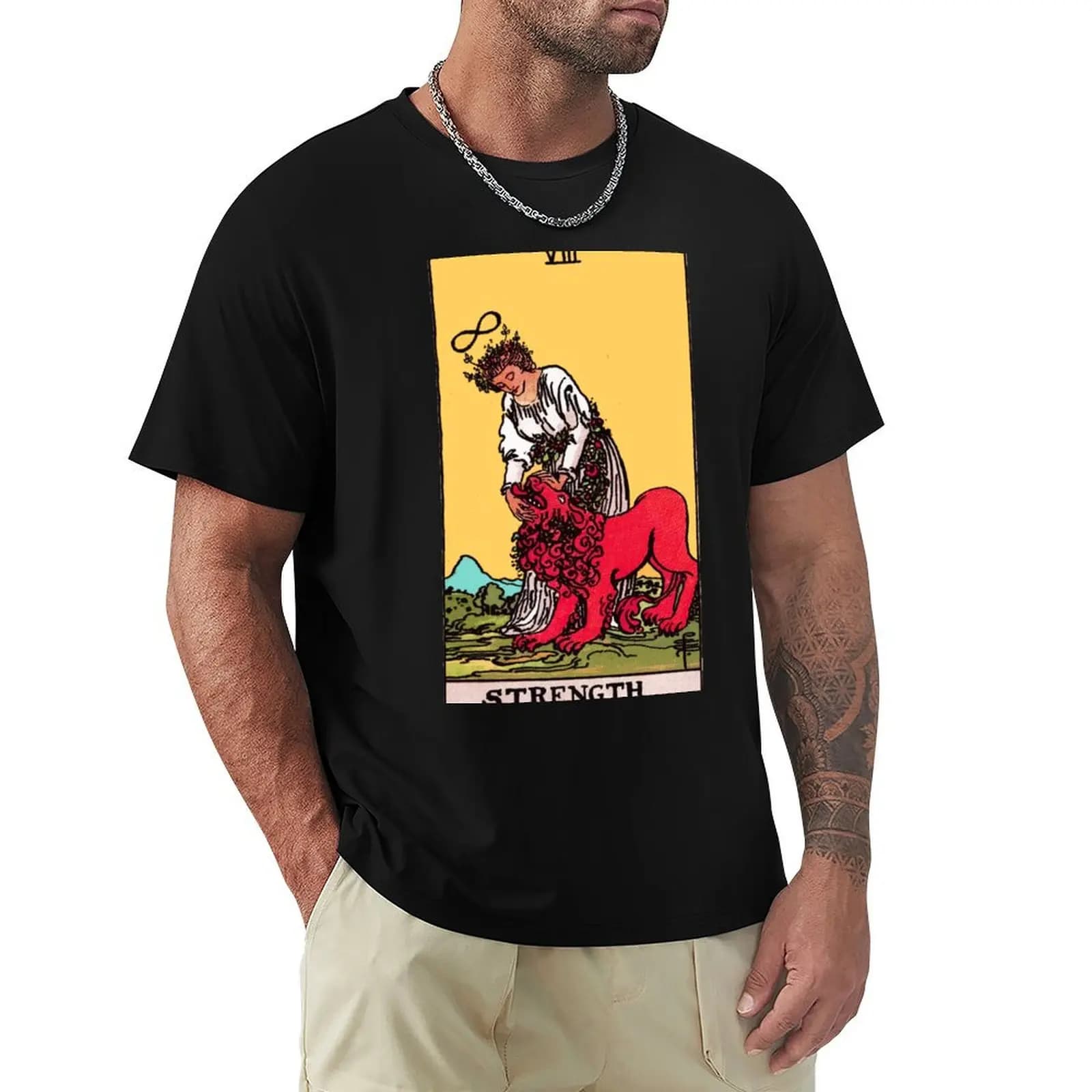T-shirt classica Strength Tarot Card Rider Waite, maglietta da festa per uomo
