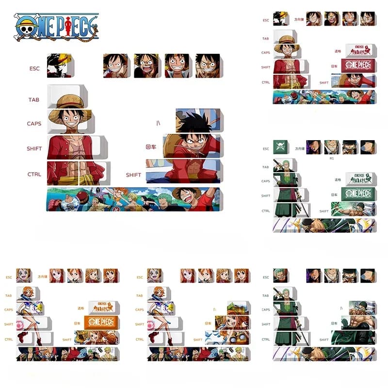 Keycap PBT One Piece Luffy Zoro Nami, Tasti Personalizzati Anime, Profilo OEM, Tasto Spaziale per Tastiera Meccanica Fai-da-Te