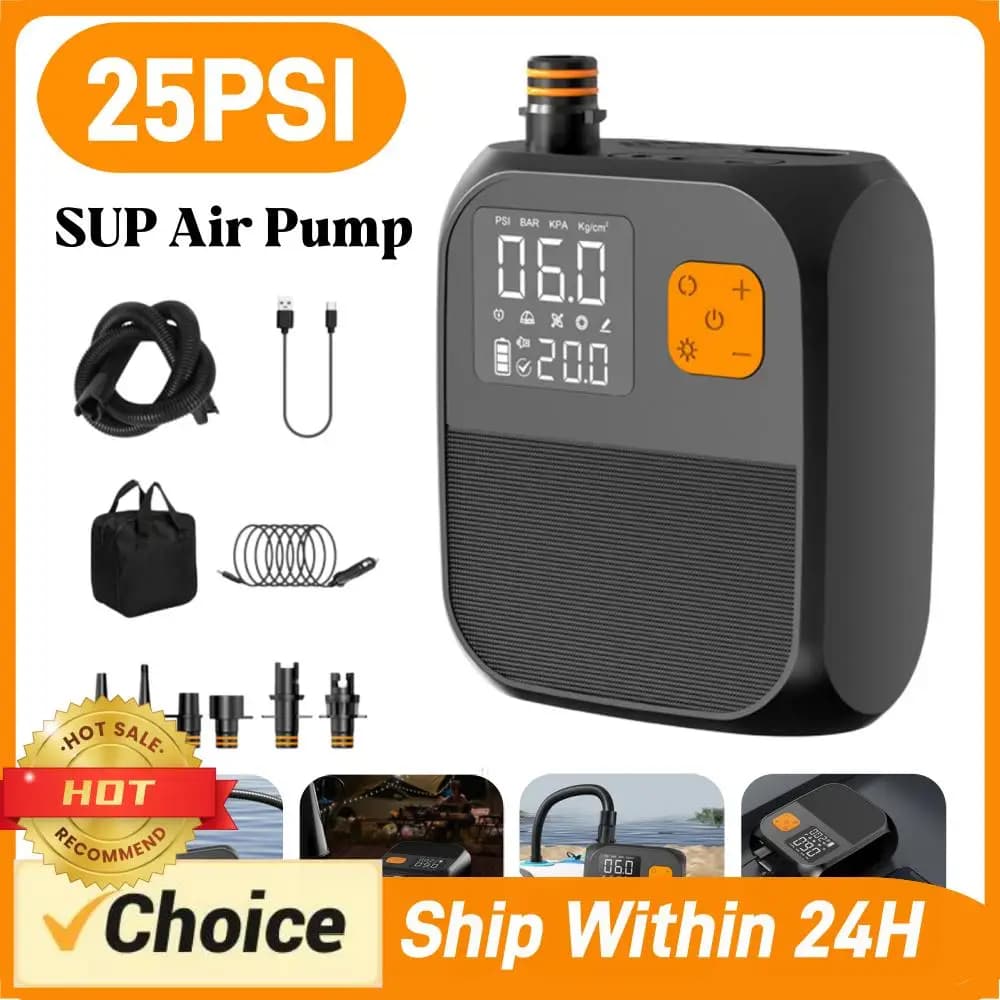Accessori per SUP: Compressore d'aria portatile ad alta pressione da 25 PSI, pompa elettrica ricaricabile per SUP Stand Up Paddle