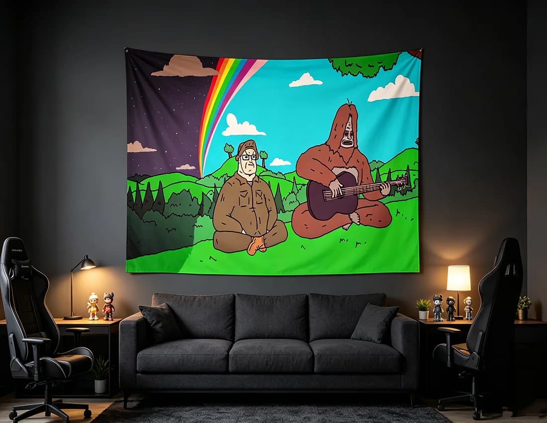 Characters Wall Tapestry, Background Cartoon Group Wall Hanging, Aesthetic Bedroom Dorm Gaming Room Decor Tapestry