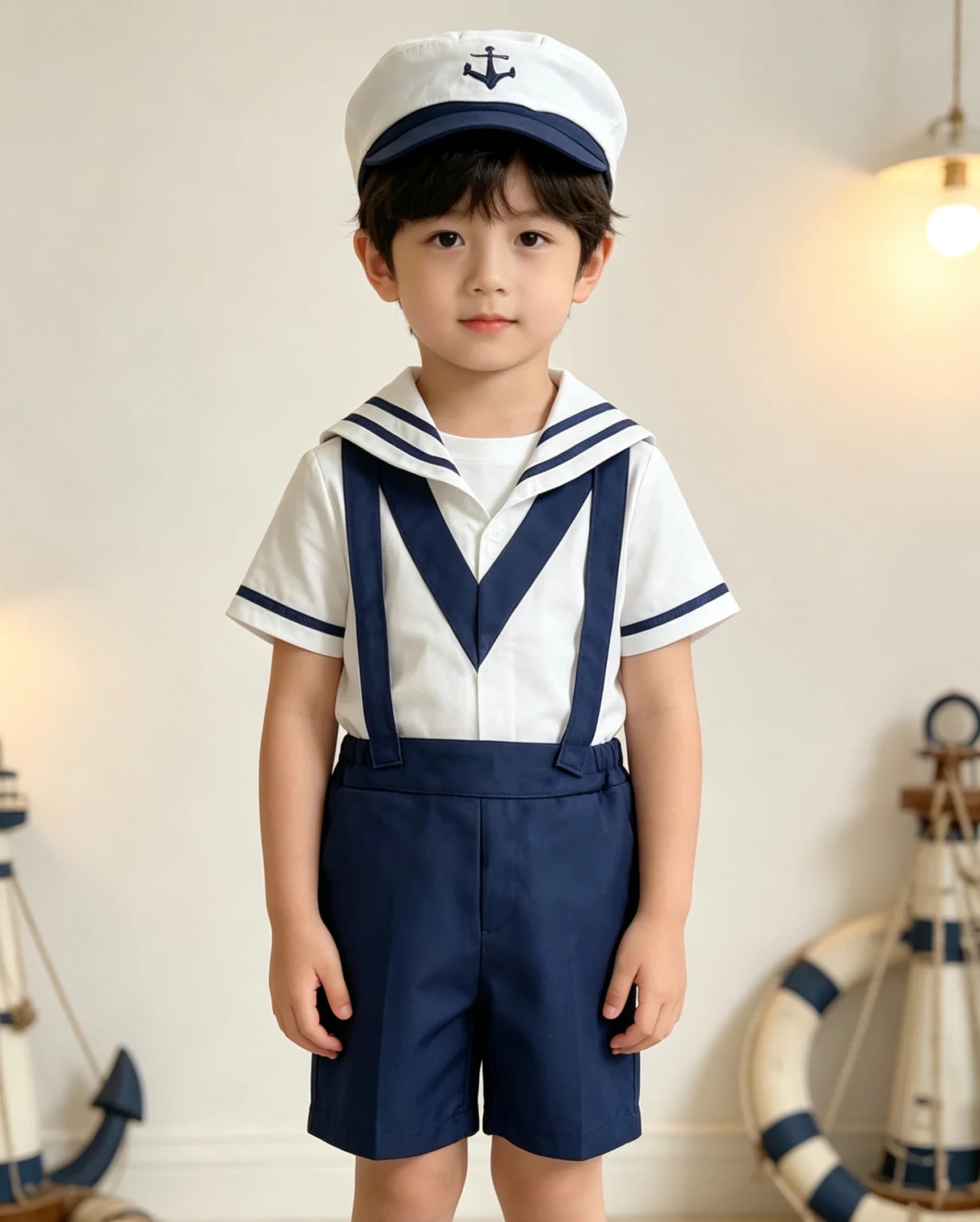 Baby Boys Sailor Costume Outfit Set with Hat, Nautical Themed Clothes for Party & Photography