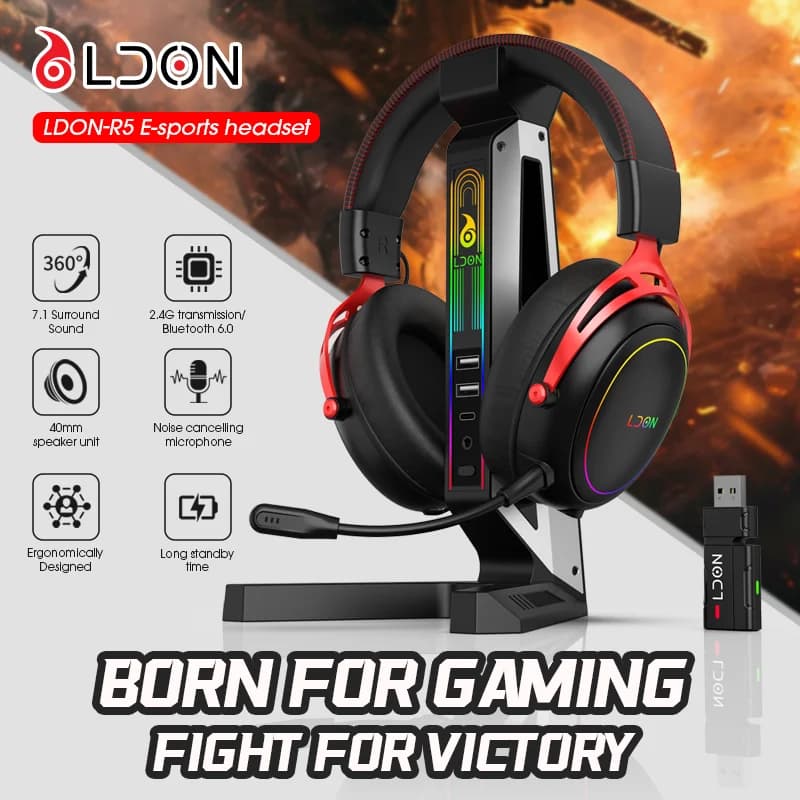 LDON F05 RGB Microphone Game Headphones and Noise Cancel surround sound 7.1 for PS5 PS4 One Laptop Mac Computer