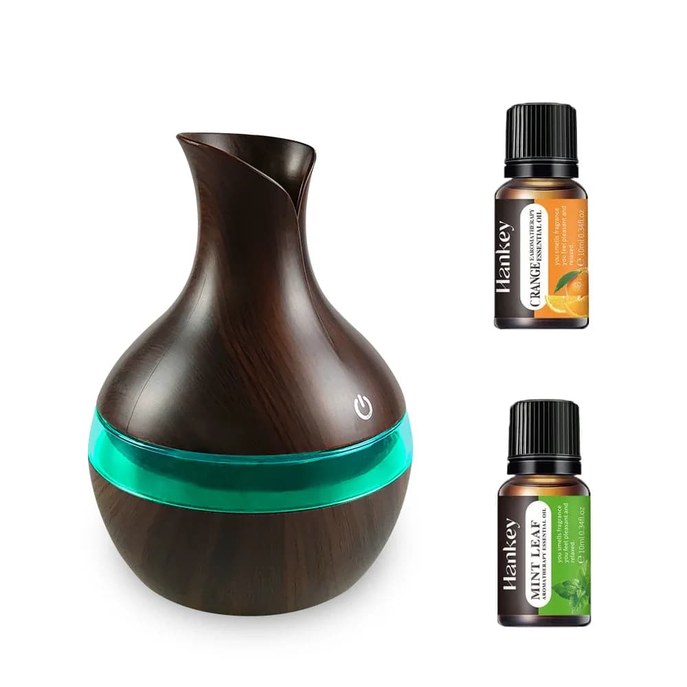 Set regalo umidificatore in legno Diffusore USB da 300 ml con 2 oli essenziali Perfetto per alleviare lo stress e un sonno migliore