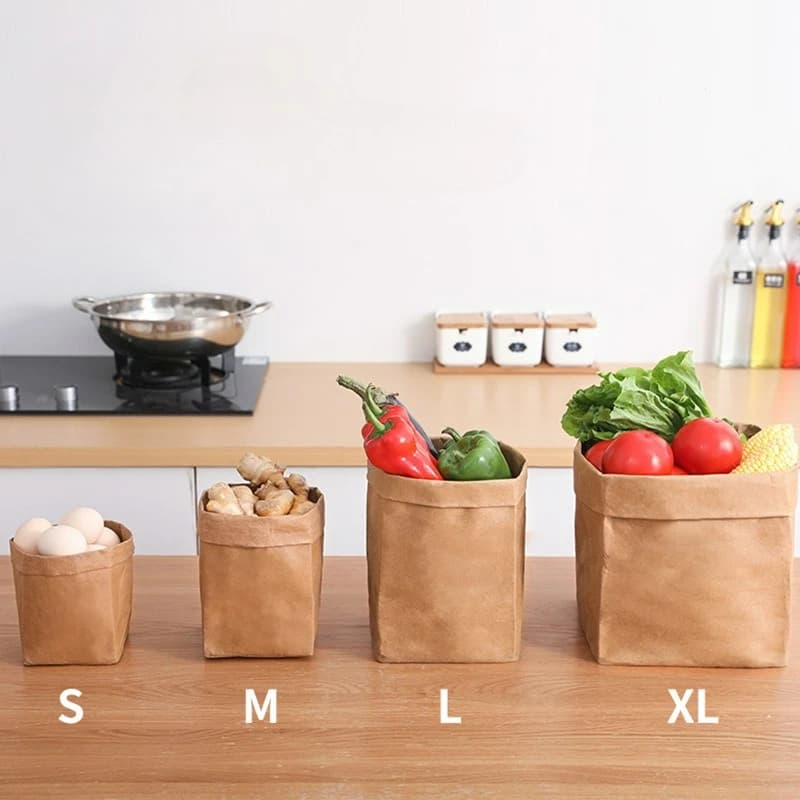 Sacchetti di Carta Kraft Lavabili, Borse Riutilizzabili per Alimenti, Frutta, Verdura, Piante, Fiori e Pane
