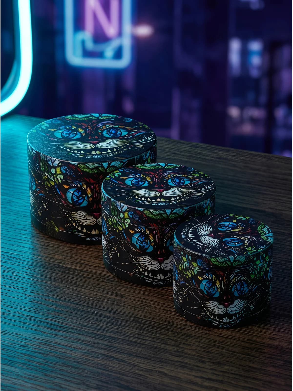 40mm 50mm 63mm Grinder Cheshire Cat Metal 4 Layer Spice Grinder Mesh Screen Portable Manual Mill Kitchen Travel Tabletop Tool