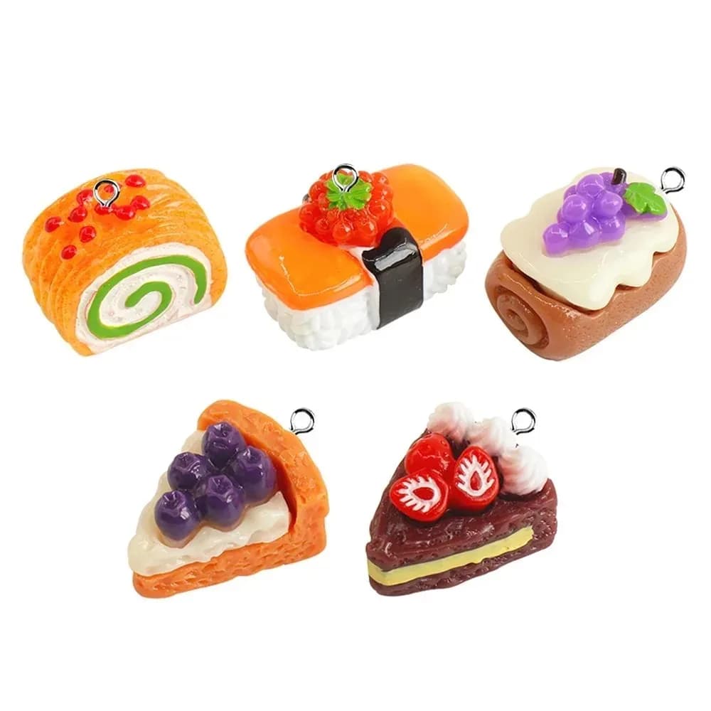 10Pcs Mini Simulation Sushi Cake Resin Charms Kawaii Food Pendants DIY Jewelry Supplies For Earrings Keychain Making