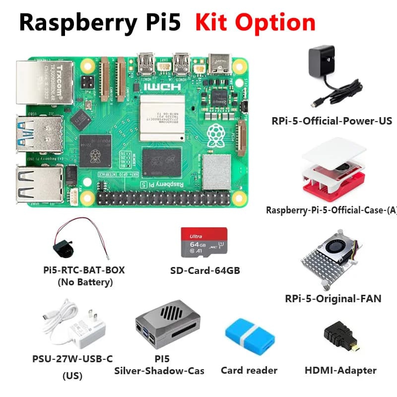 Raspberry Pi 5 with RAM options from 1GB/2GB/4GB/8GB/16GB