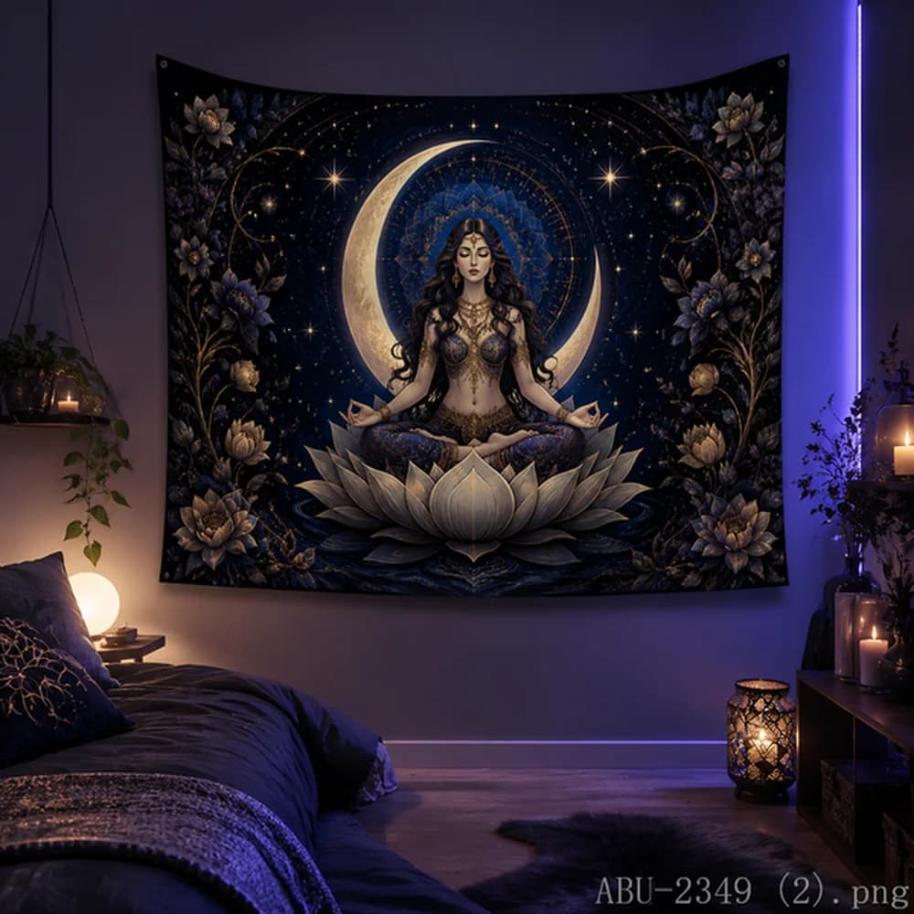 VIKAMA Black Cat Moon Phase Tapestry Celestial Starry Wall Hanging for Bedroom Witchy Decor