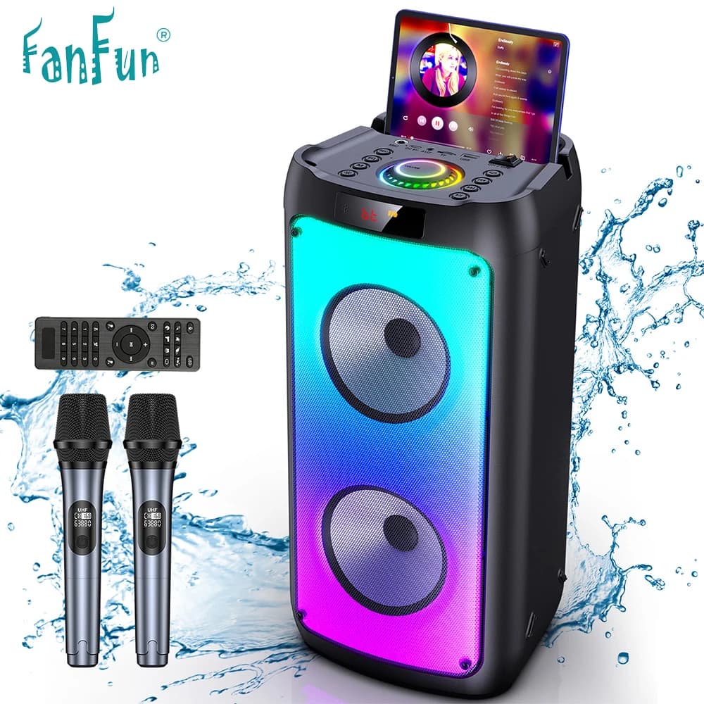Altoparlante Bluetooth Wireless, Macchina per Karaoke con 2 Microfoni, Sistema Karaoke Domestico con Luci LED per Feste, Telecomando
