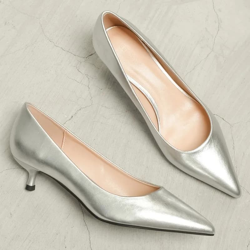 Silver Spring Autumn New Style Small Heel French Pointed Toe Work Shoes Women's Elegant Thin Heel Single Shoes Sharp Pointed Toe
