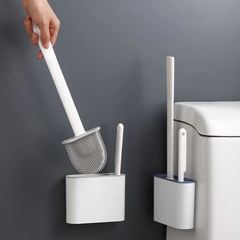 Scopino per wc In Silicone traspirante 2 In 1 scopino per la pulizia del water con supporto per set di accessori per il bagno da pavimento