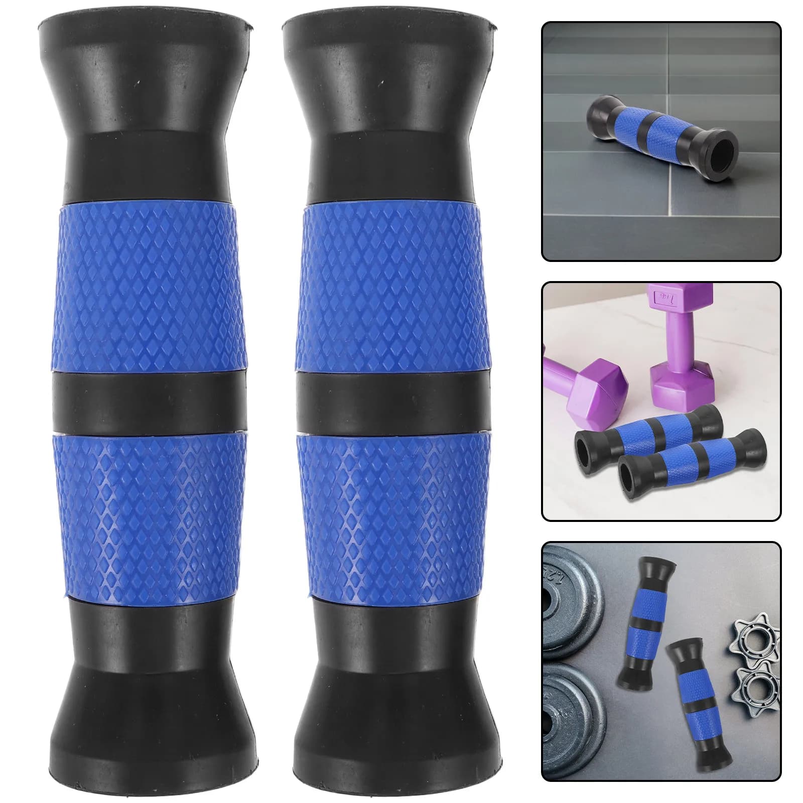 2 Pieces Covers for Manubri, Reusable, Blue and Black, PVC Anti-slip, Protections for Libraries, Comfortable Handles for Lifting Weights