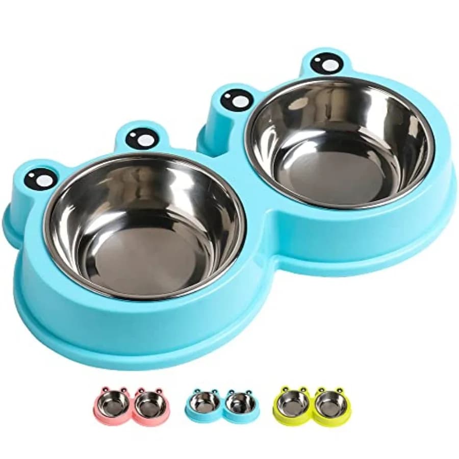 Ciotole Doppie per Cani e Gatti in Acciaio Inossidabile Premium, Antiscivolo, Design Carino, per Cibo e Acqua