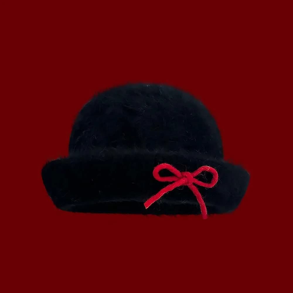 Basin Hat Vintage Looking Black Bowler Hats Japanese Style Versatile Woolen Bucket Cap Bow White Dome Hat Performances