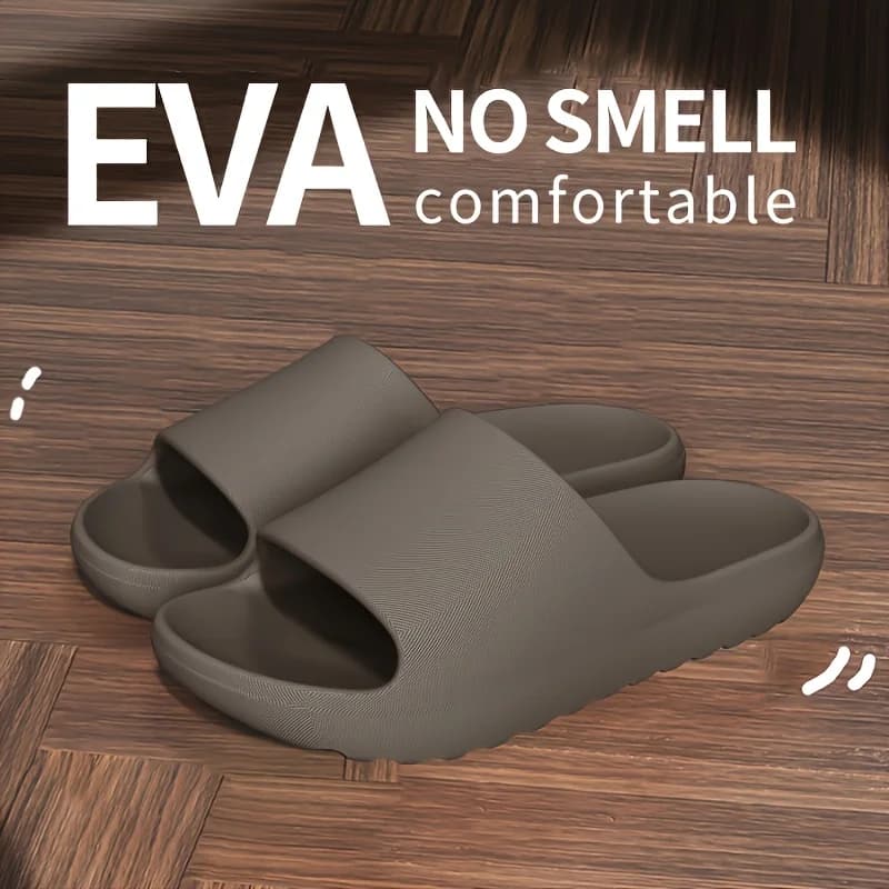 Men Odor-Free EVA Slides Solid Brown Matte Thick Sole Non Slip Household Casual Fashion Slippers