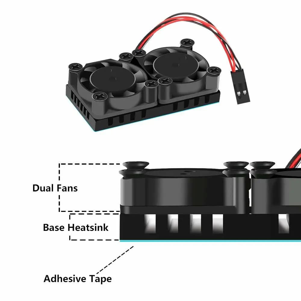 Double Fan With Heat Sink Ultimate Double Cooling Fan Cooling device for Raspberry Pi 4B-ABVK