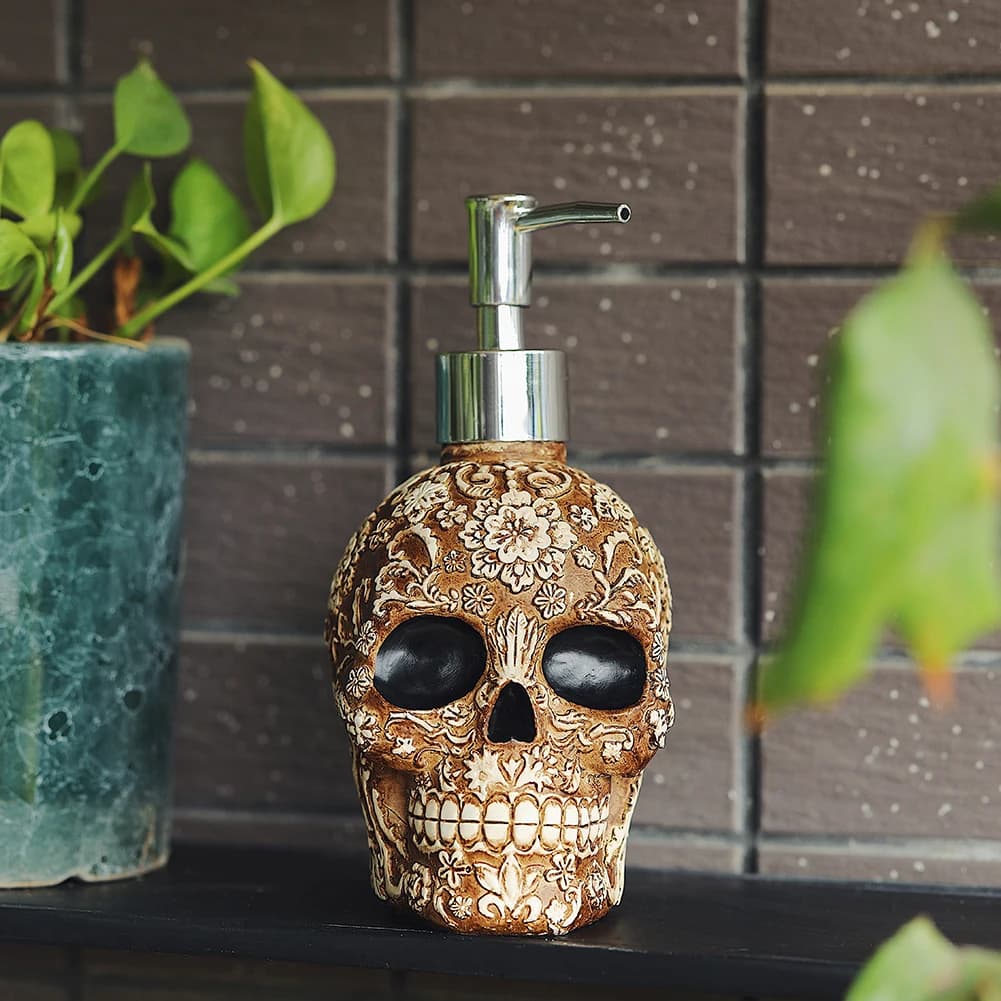 Dispenser di Sapone Liquido Creativo a Forma di Teschio, Bottiglia per Sapone Mani, Porta Shampoo Ricaricabile per Decorazione Bagno Halloween