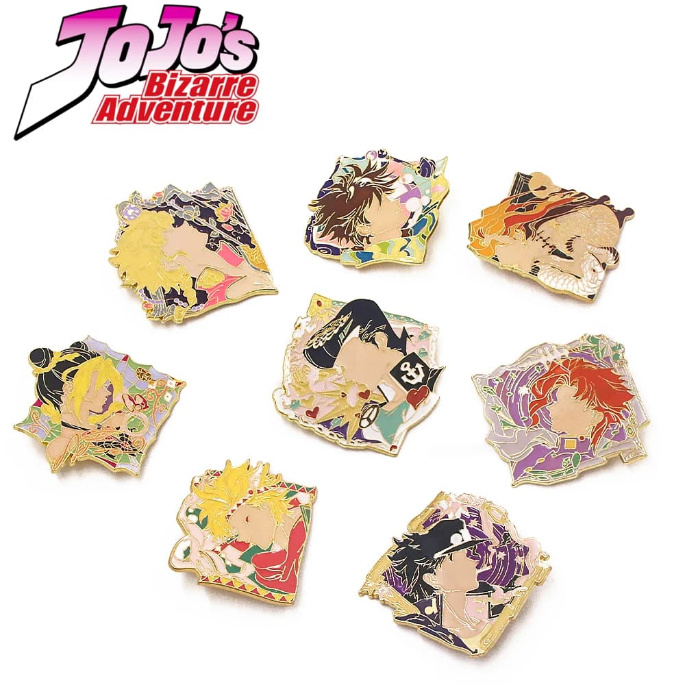 Anime JoJo Bizarre Adventure spille smaltate spilla Kujo Jotaro Jolyne Cujoh Figure Badge per borsa giacca zaino decorazione gioielli