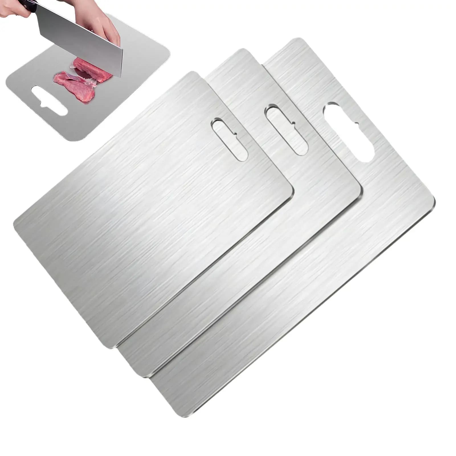 Tagliere in acciaio inox, 3 pezzi, per alimenti, antiscivolo, facile da pulire, per carne, verdure, pane