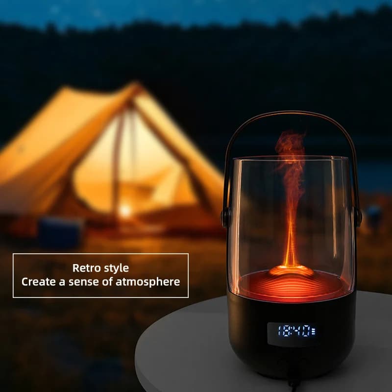 Umidificatore d'Aria Compatto da 200ml con Fiamma Simulata e Diffusore USB, Luci LED Bicolore, Funzionamento Silenzioso, Ideale per il Relax Domestico