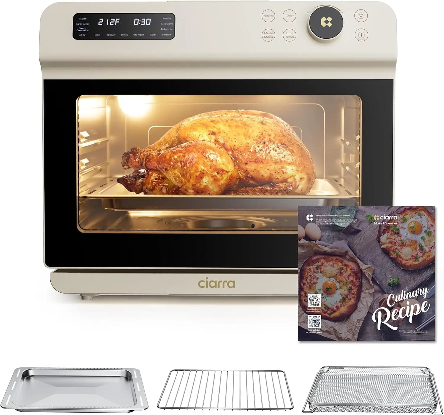 Forno a Vapore da Banco 12-in-1 con Friggitrice ad Aria, Elettrodomestico Multifunzione da 25,4QT per Cuocere, Friggere e Altro