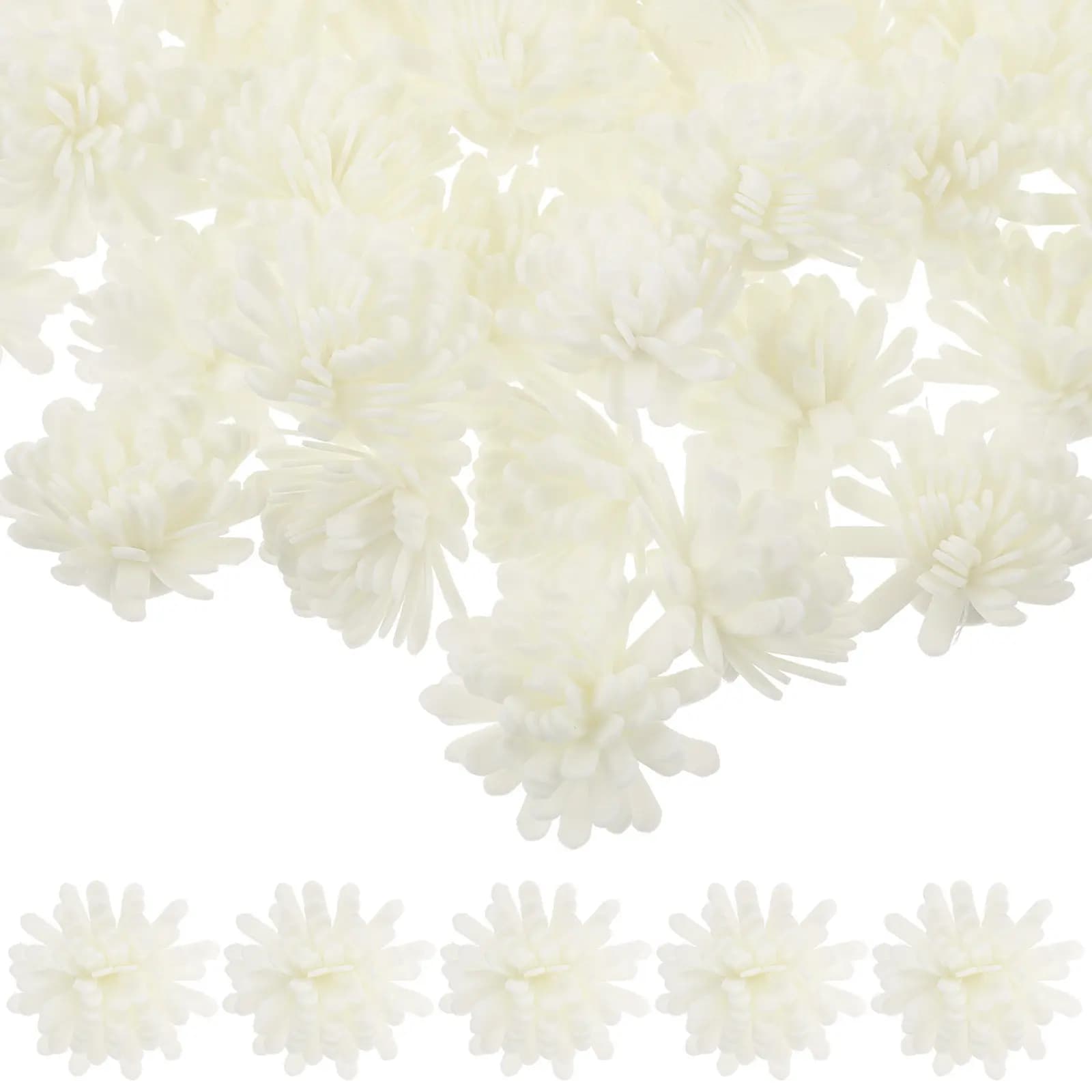 100 Pieces of PE Crisantemo Shape Flowers for Aromi Diffuser, Easy to Use with Essential Oils, Mini Vegetal Diffuser for Desk and Office