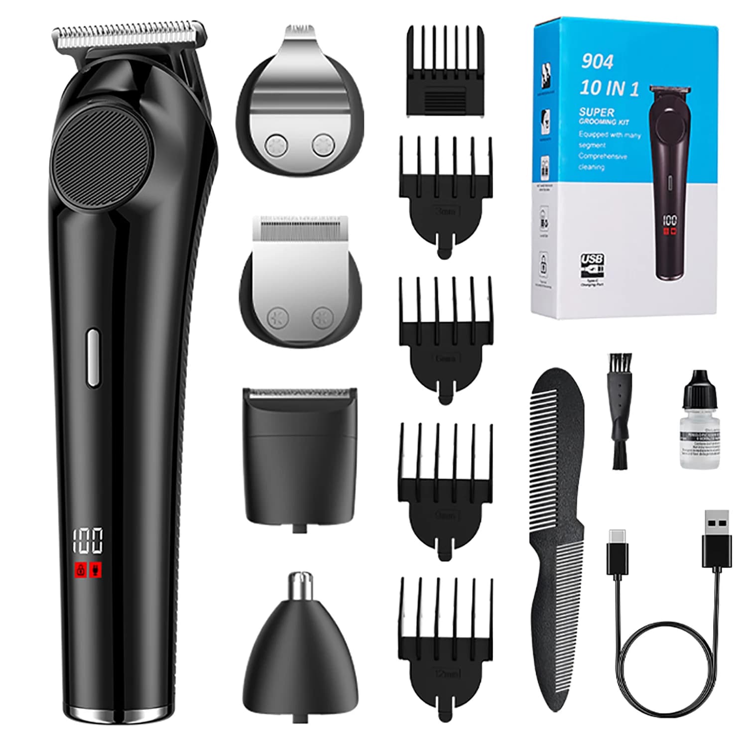 5 in 1 Professional Men's Hair Clippers Electric Beard Trimmer Cordless Hair Clippers for Hair Cutting with LED Display Rechargeable Hair Clipper Kit