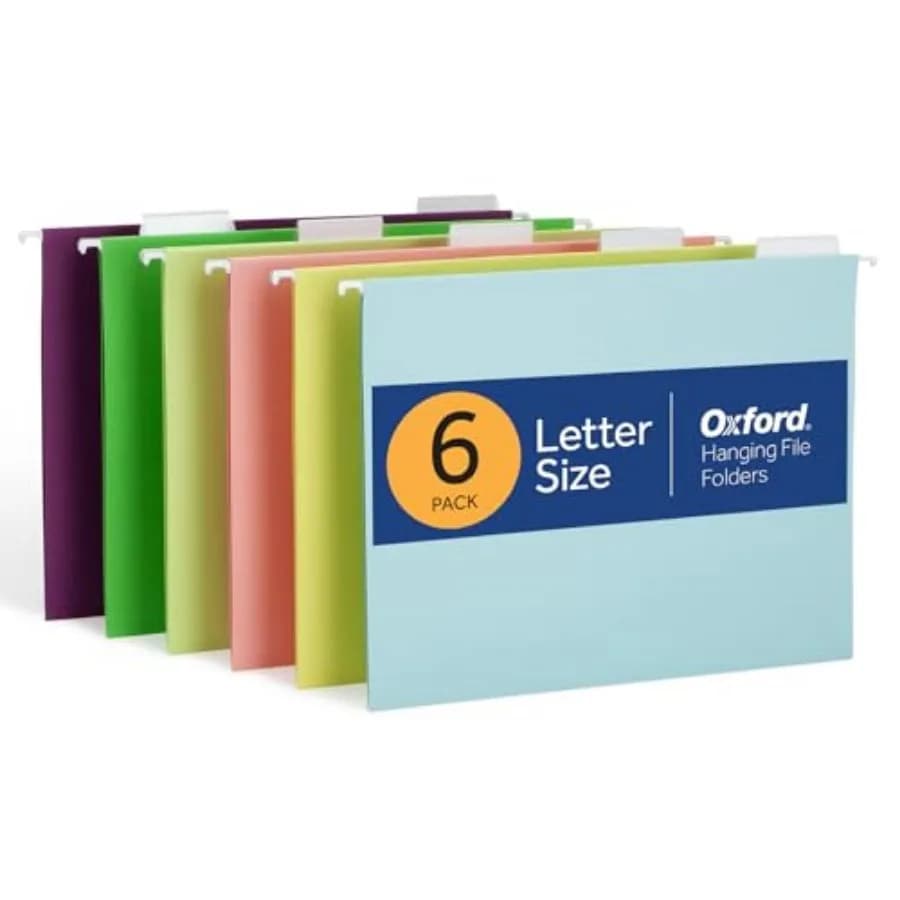 Hanging File Folders, 6 Pack, Letter Size 8.5" x 11",6 Assorted Colors, 5 Tab Positions, Includes Tabs and Inserts, Hanging Fil