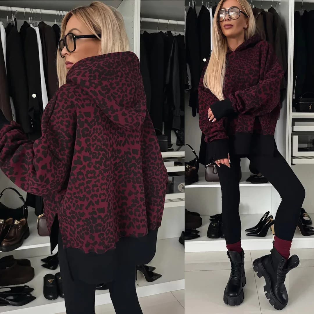 Casual Loose Striped Print Hooded Sweatshirt Women's Set Fashion Sweatshirt Pullover + Pencil Pants 2-piece Women Sports Outfit