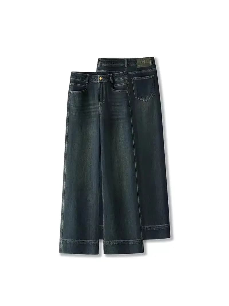 High Waist Wide Leg Jeans Cold Tea Color Women's Spring Autumn New Style Narrow Version Straight Cut Casual Denim Pants