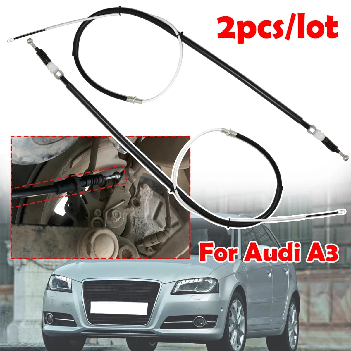 2Pcs Rear Left Right Parking Brake Handbrake Cables Heavy Duty Corrosion Resistant Parts Bonus Ties For Audi A3 2003 2004-2012