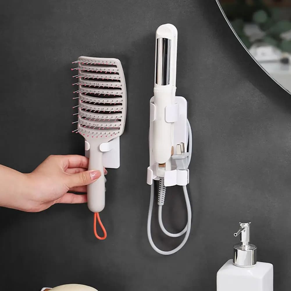 Curling Iron Storage Rack Perming Tools Holder 2 Pcs Wall-mounted Curling Iron Holder Set Adjustable Anti-slip Hair Dryer Rack
