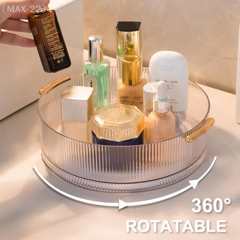 〔MAX-22〕1Pcs Rotating Turntable Desktop Storage Box 360° Rotating Cosmetic Storage Box Lotion Display Box Round Transparent Tray