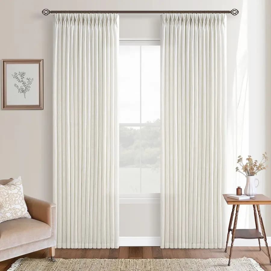 Linen Curtains with Pizzico Feet for Living and Dining Room, Set of 2 Panels, Color Ivory Cream, Drapes with Tongue Folds, Semi-transparents, Boho Style Neutral