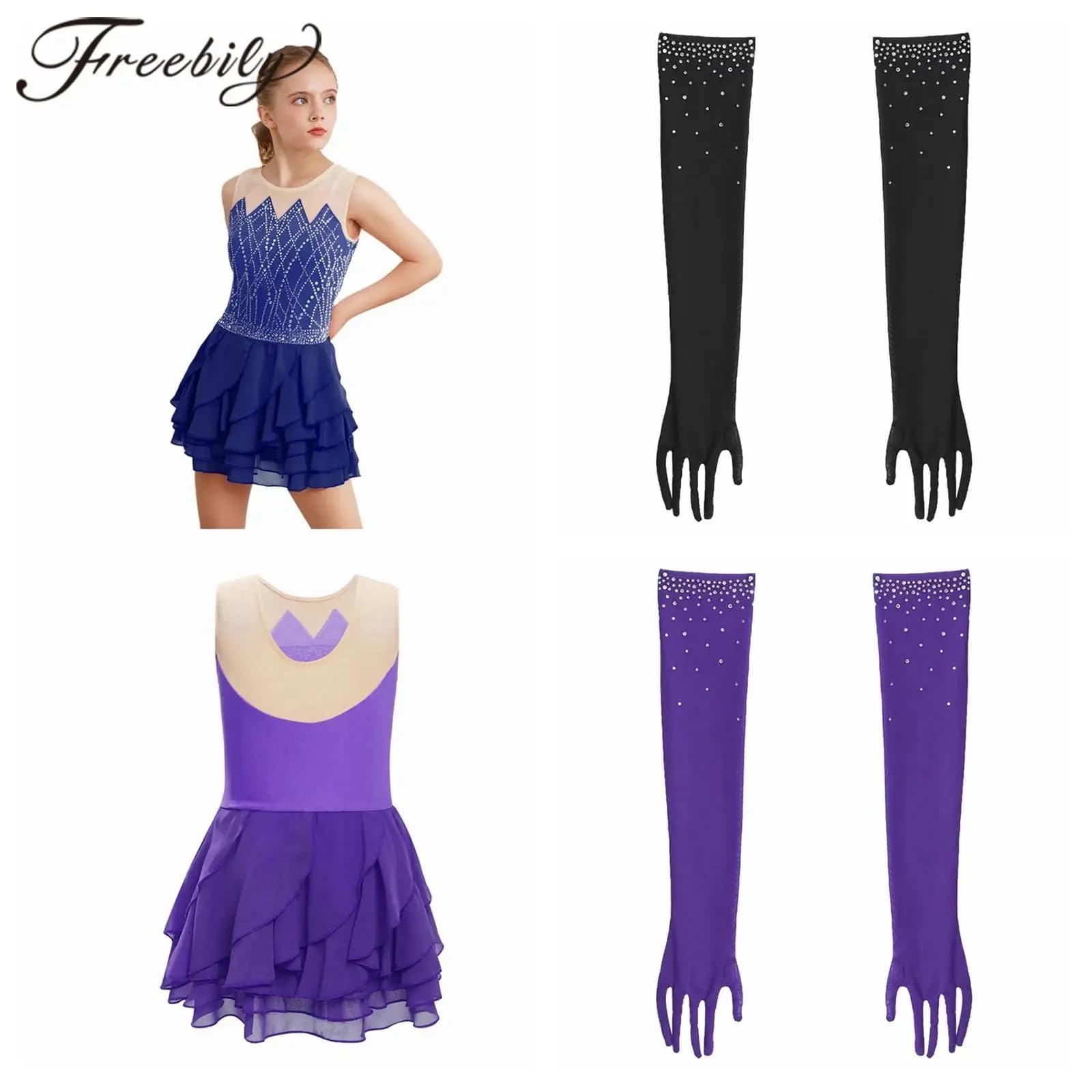 Body da pattinaggio di figura per bambini Balletto Abiti da pattinaggio su ghiaccio Adolescenti Ginnastica ritmica Dancewear Ragazze Abito a rete Costume da ballo