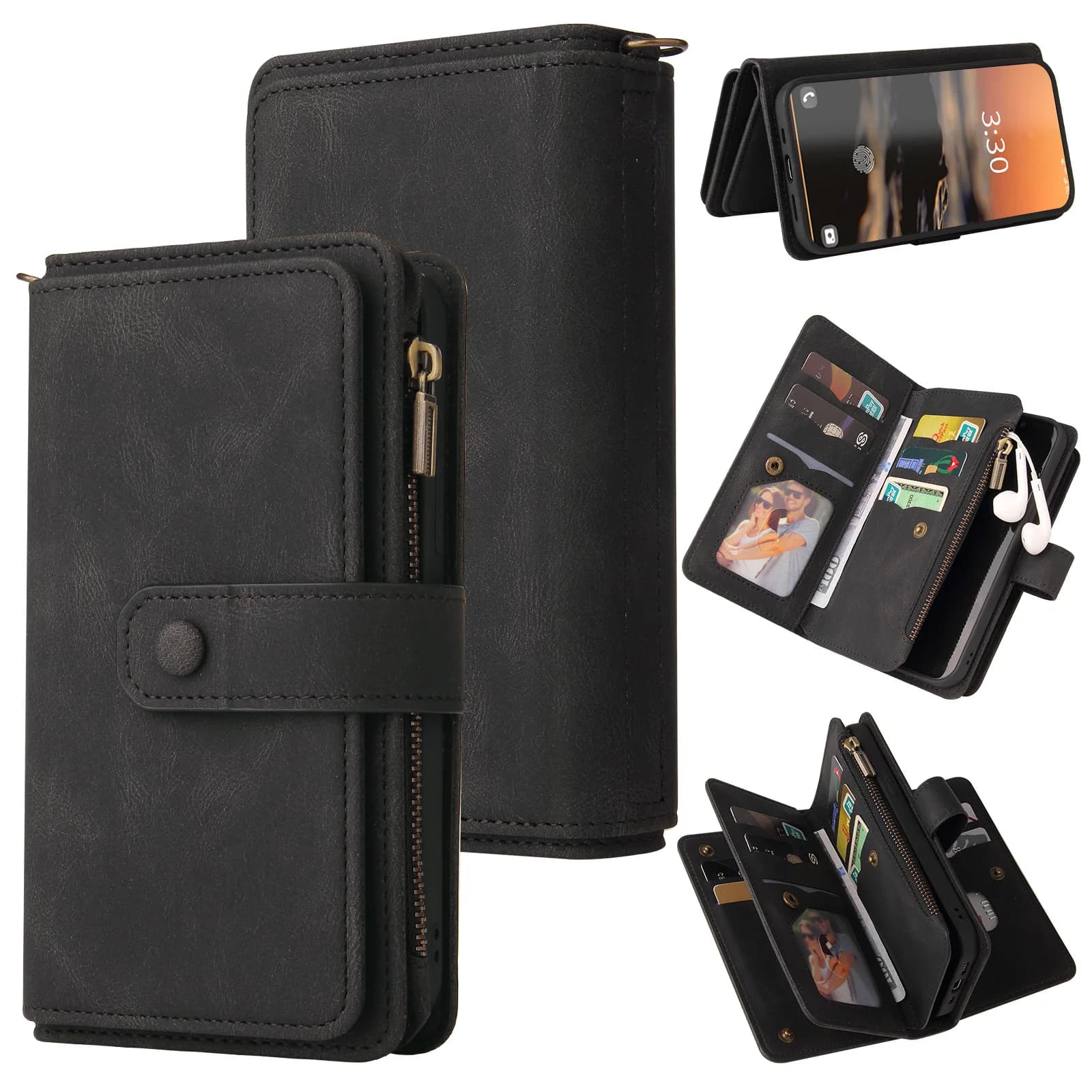 Multi 15-Card Zipper Wallet Leather Cover For Honor Magic 8 Pro 7 6 Lite 5 4 Lanyard Anti Drop Shockproof Phone Bag Cover