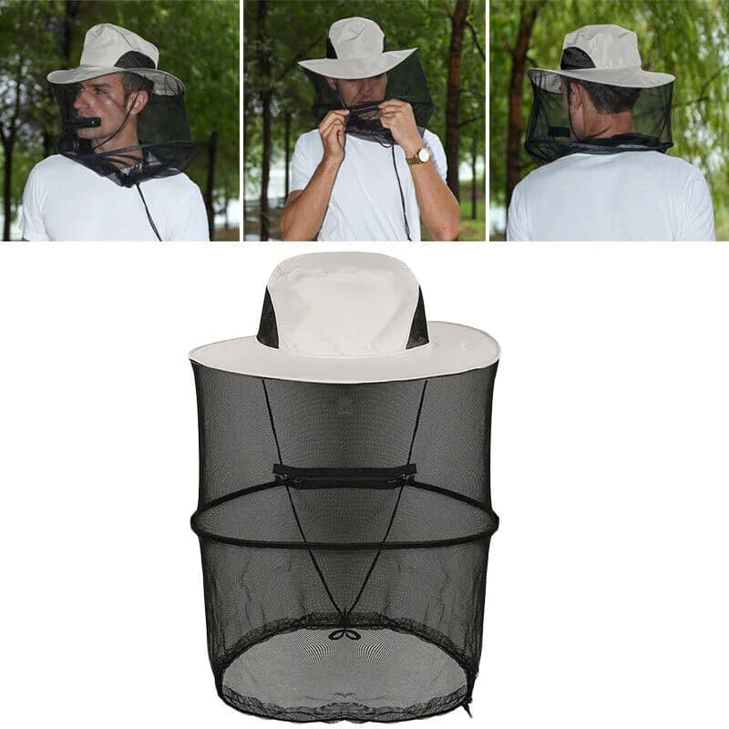 Cappello anti-insetti traspirante con rete, cappello a rete da pesca, cappello protettivo anti-ape a maglia ultra-fine per pescatori, viaggiatori e campeggiatori