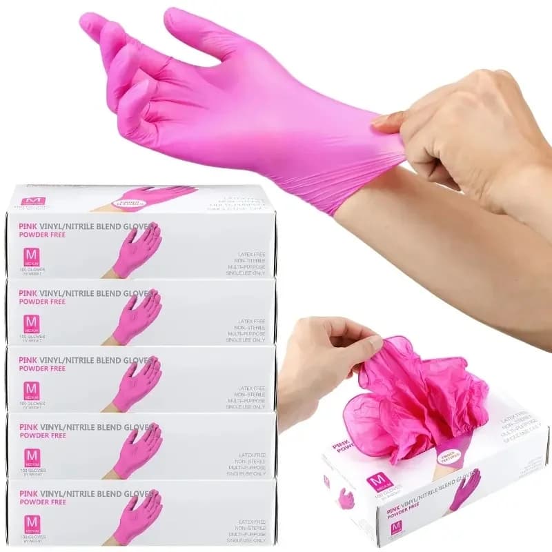 100PCS Guanti in nitrile rosa Guanti da cucina usa e getta per la pulizia della casa Salone di bellezza Tinture per capelli Guanti per estetista Senza polvere