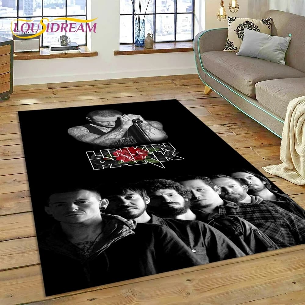 HD Retro Rock Band 3D L-Linkin Park Rug Carpet for Living Room Bedroom Home Decor,Floor Mat Non-slip Decoration for Sofa Doormat