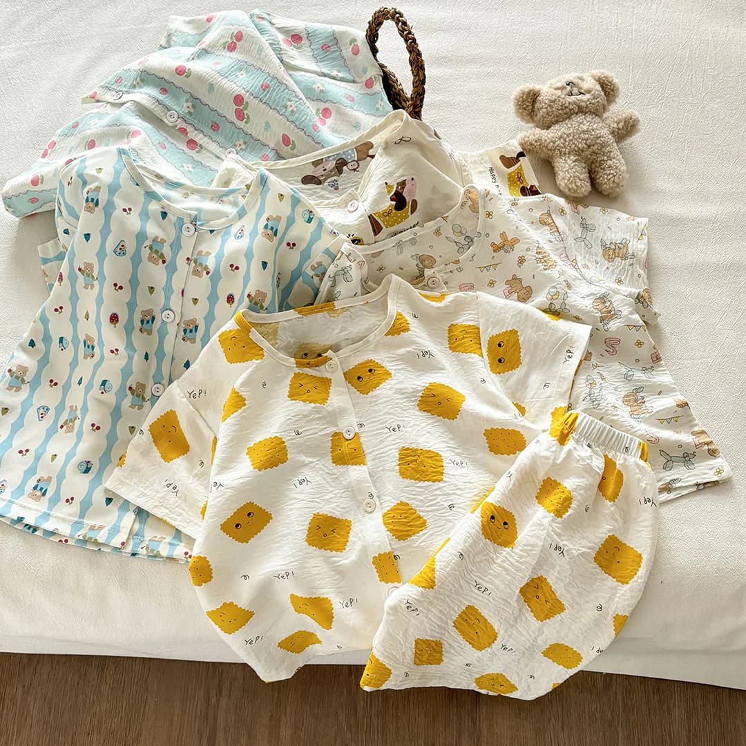 Pigiama Estate Nuovi Abbigliamento per bambini Stile coreano Ragazzi e ragazze Manica corta Stampa Due pezzi Set Casual