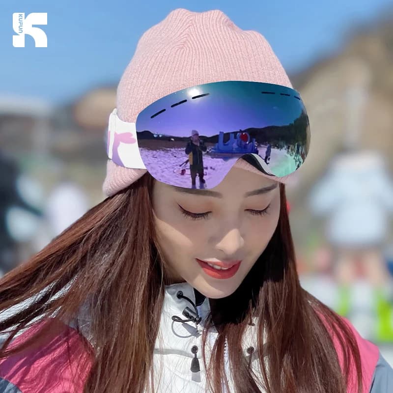 KUFUN Occhiali da sci Lenti sferiche Snowboard Antivento HD Antiappannamento Sport invernali con custodia Uomini adulti Bambino Signora Ragazzi Ragazze
