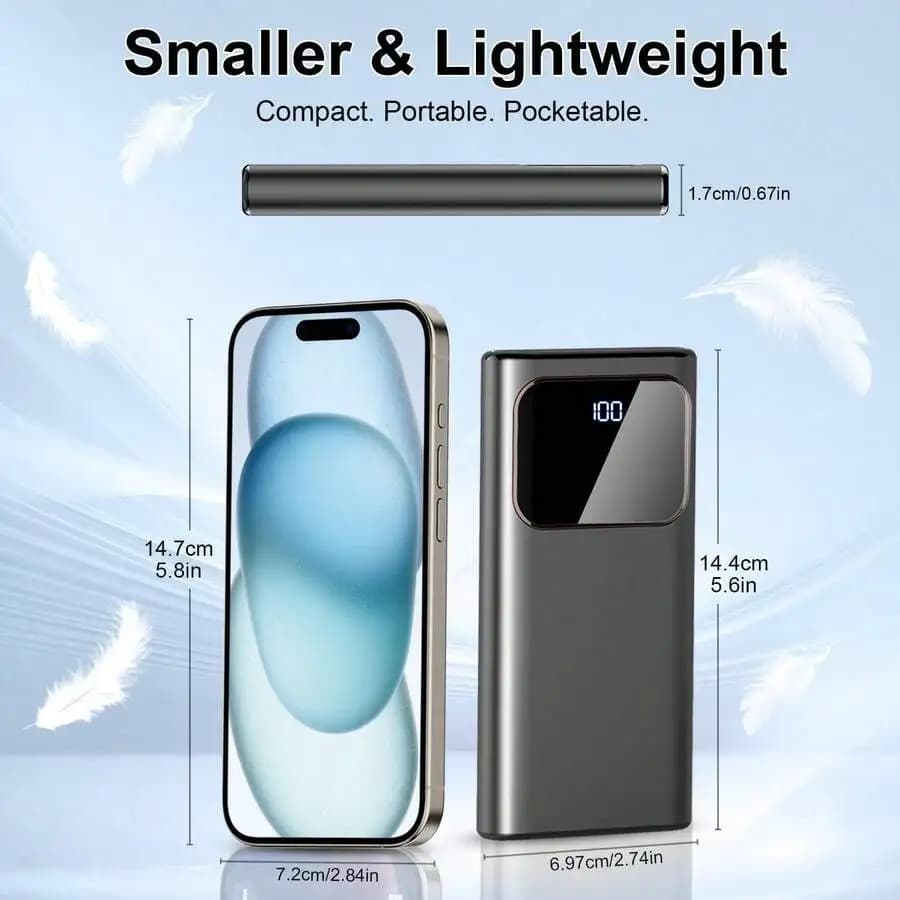 Power Bank da 20000mAh con ricarica rapida da 22.5W, ingresso e uscita USB-C, dotato di display LED. Supporta PD3.0 e QC4.0, compatibile con dispositivi iPhone e Android, batteria portatile nera.