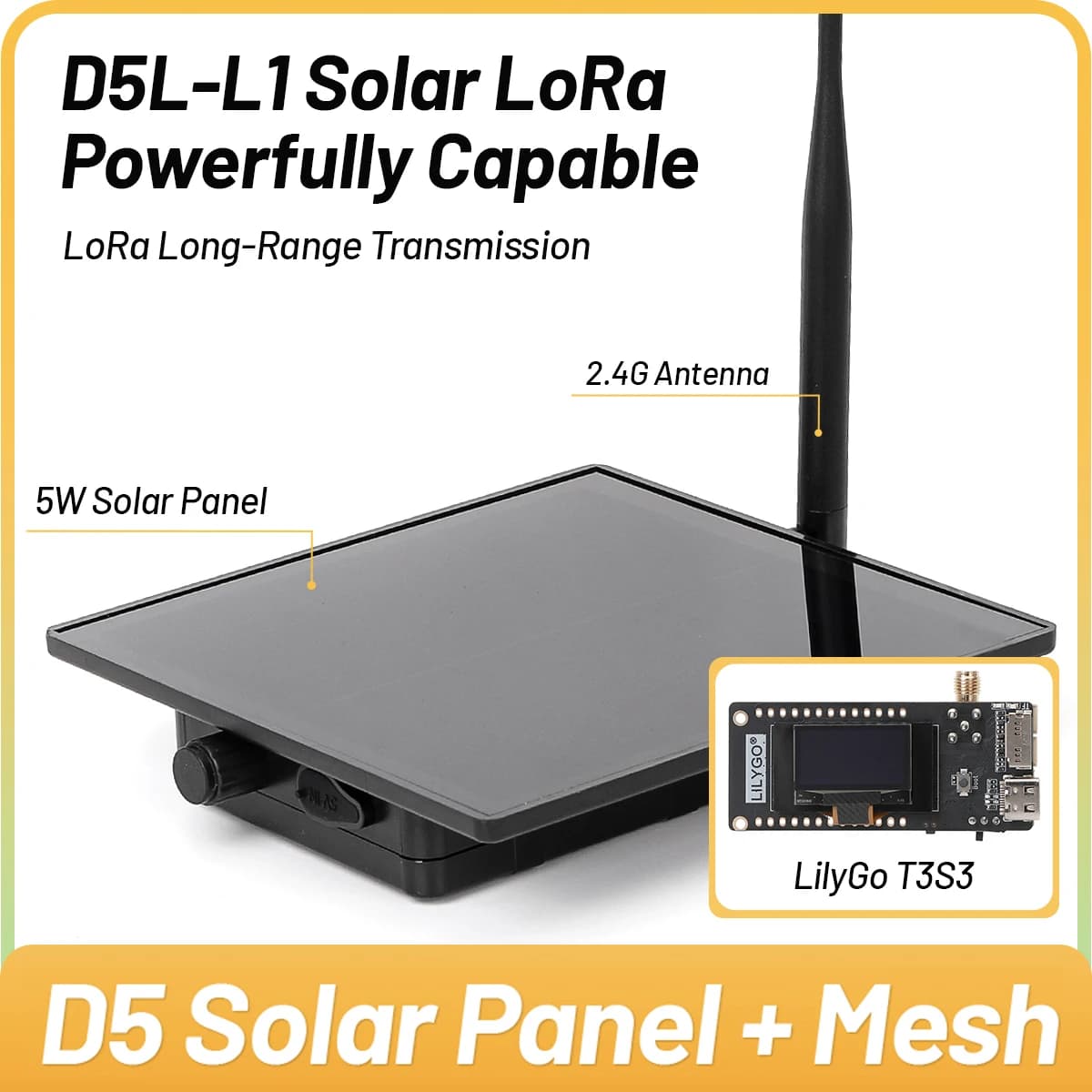 Dispositivo LoRa D5L Mesh, Nodo LoRa Solare con Ripetitore, LilyGo T3S3 V1.2, Modulo Wireless ESP32 SX1262, Batteria Integrata e Controller