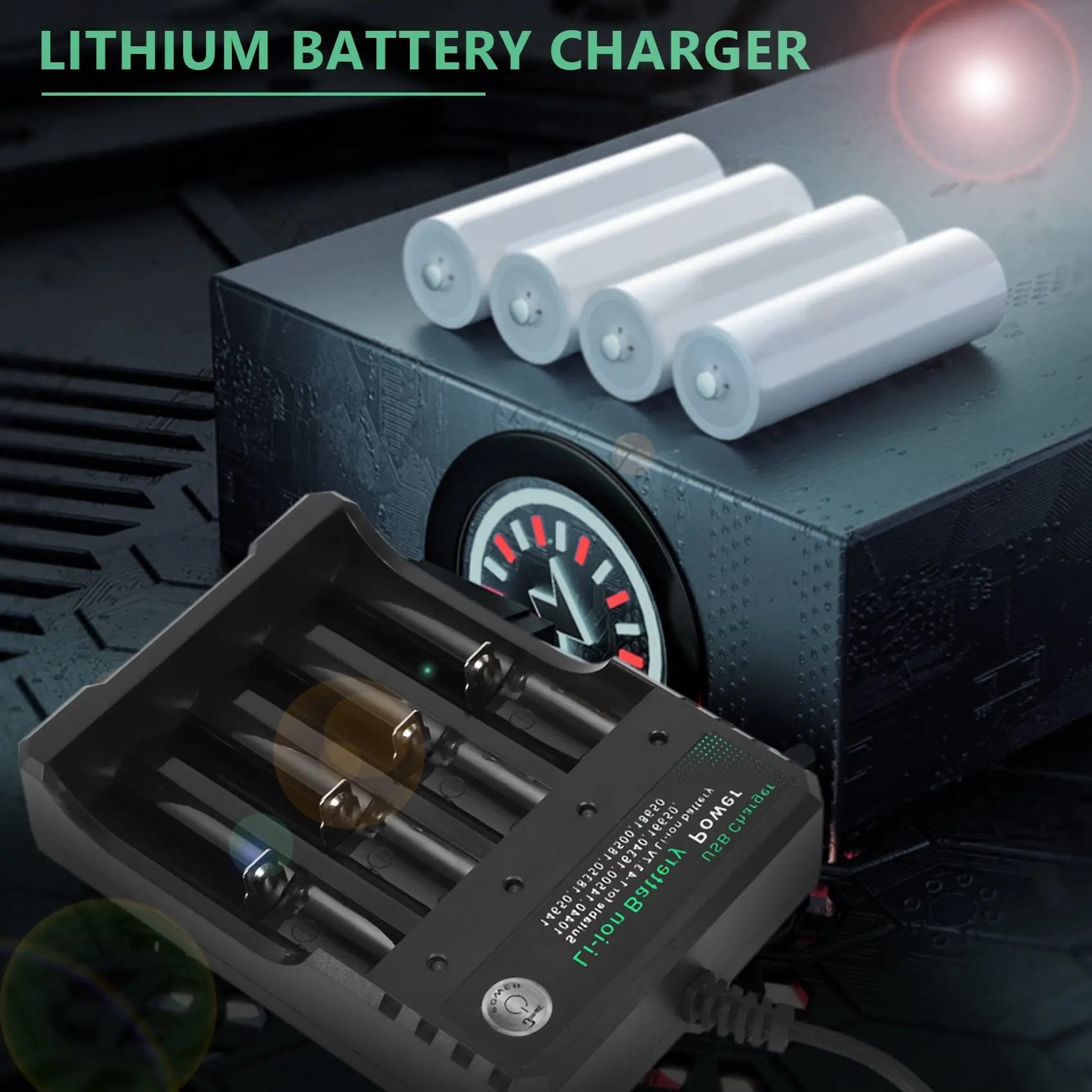 Compatible 18650 Lithium Battery Charger 4 Slot 3.7V Smart USB Charging Stand 14500 Bright Flashlight Charger