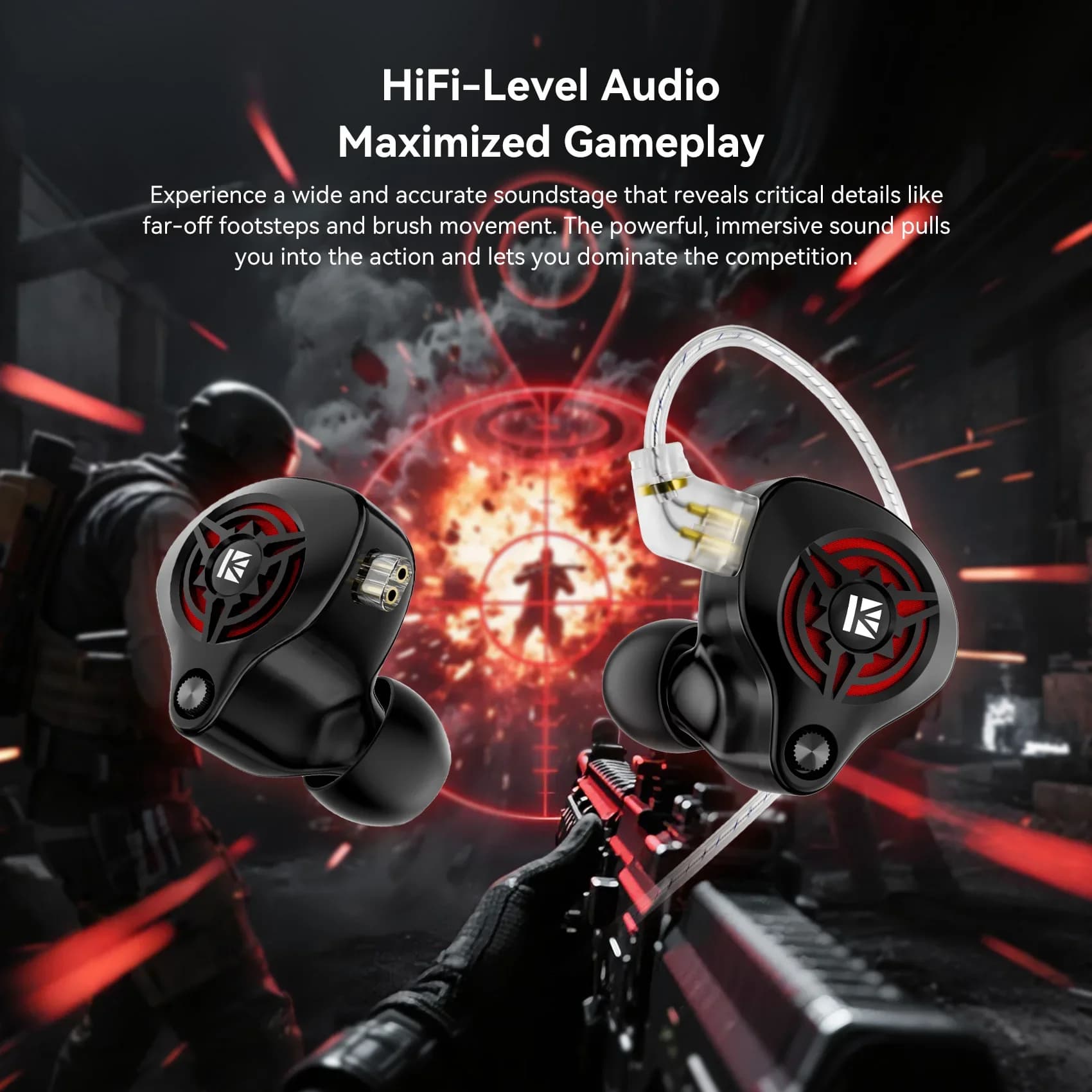 KBEAR BK1 Auricolari Gaming Cablati con Driver Dinamico Singolo da 10mm, Monitor In-Ear HiFi, Cuffie IEM con Cavo Staccabile